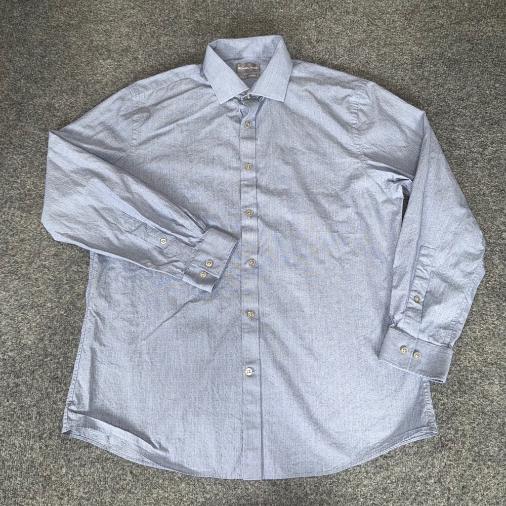 Michael Kors Mens Blue Slim Fit Stretch Dress Shirt 16.5 32/33 Long Sleeve Large